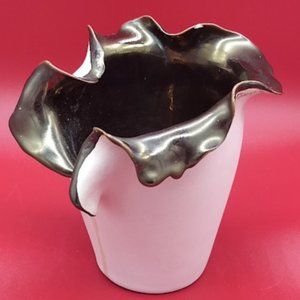 Artist Signed Bisque and Metallic Lustrous Glaze Vase